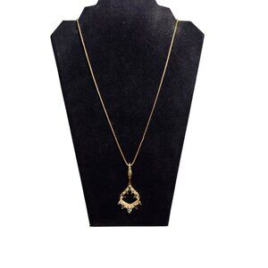 Vince Camuto Gold Tone Necklace With Green And Opaque Rhinestones Pendant (6267)